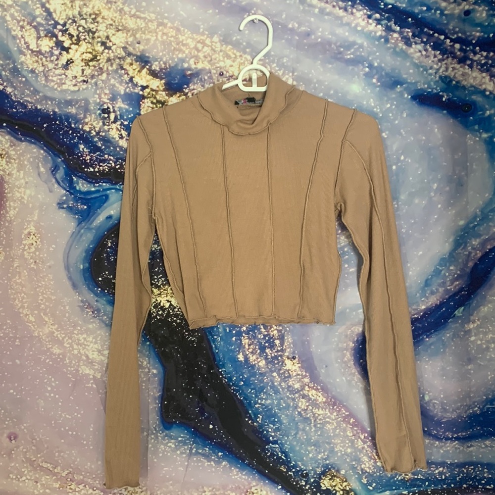 Tan Turtleneck Blouse